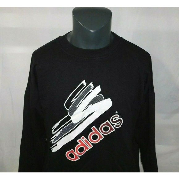 Vintage 90s Adidas Mens XL Black White Red Spellout Crewneck Sweatshirt - Picture 4 of 6